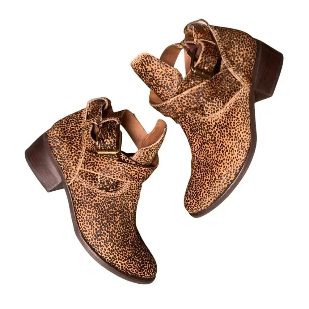 Matisse Raider Cowhair‎ leopard print strap & buckle ankle boots 7.5
